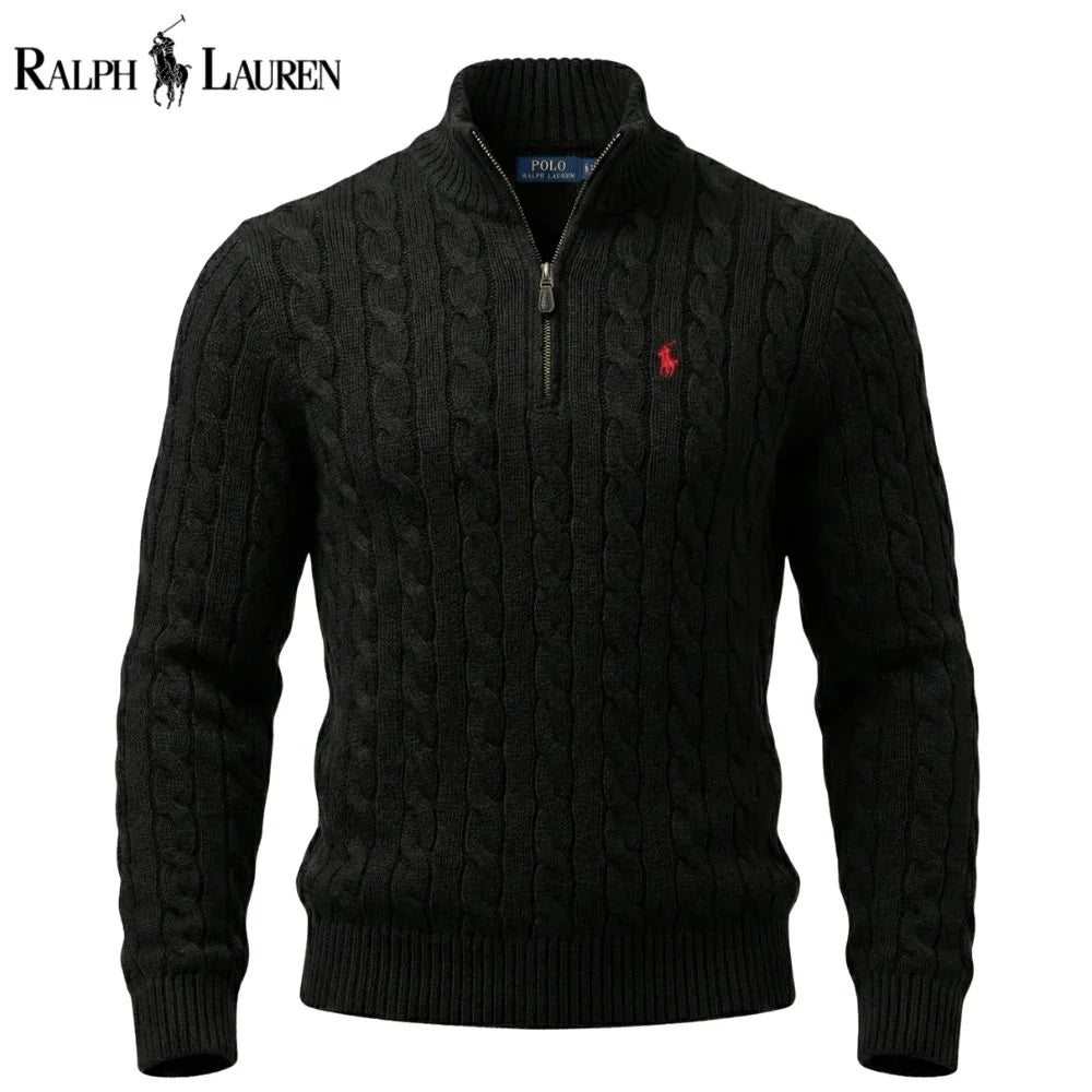 RL Chunky Cable-Knit Cotton Quarter-Zip Sweater