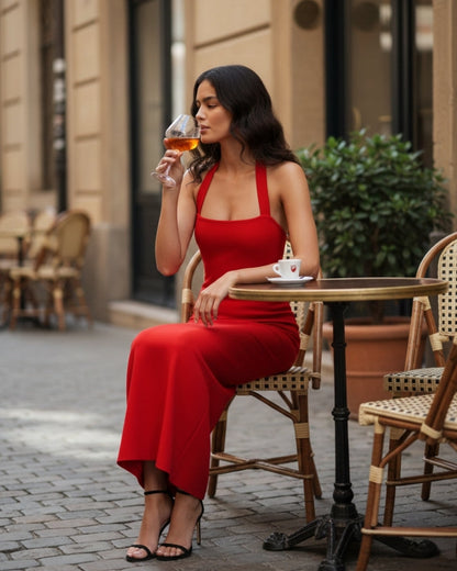 Halter Neck Slim Fit Maxi Dress